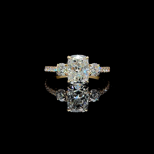 Cushion Cut Round Side Stone Engagement Ring