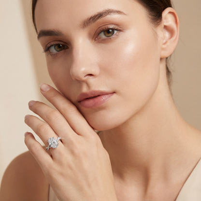 Oval cross-band engagement ring